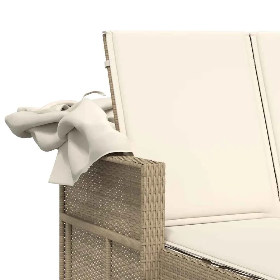 Chaise longue double avec auvent et coussins beige poly rotin - 50