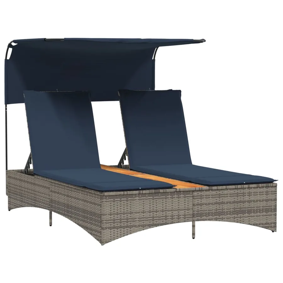 Chaise longue double avec auvent et coussins beige poly rotin - 55
