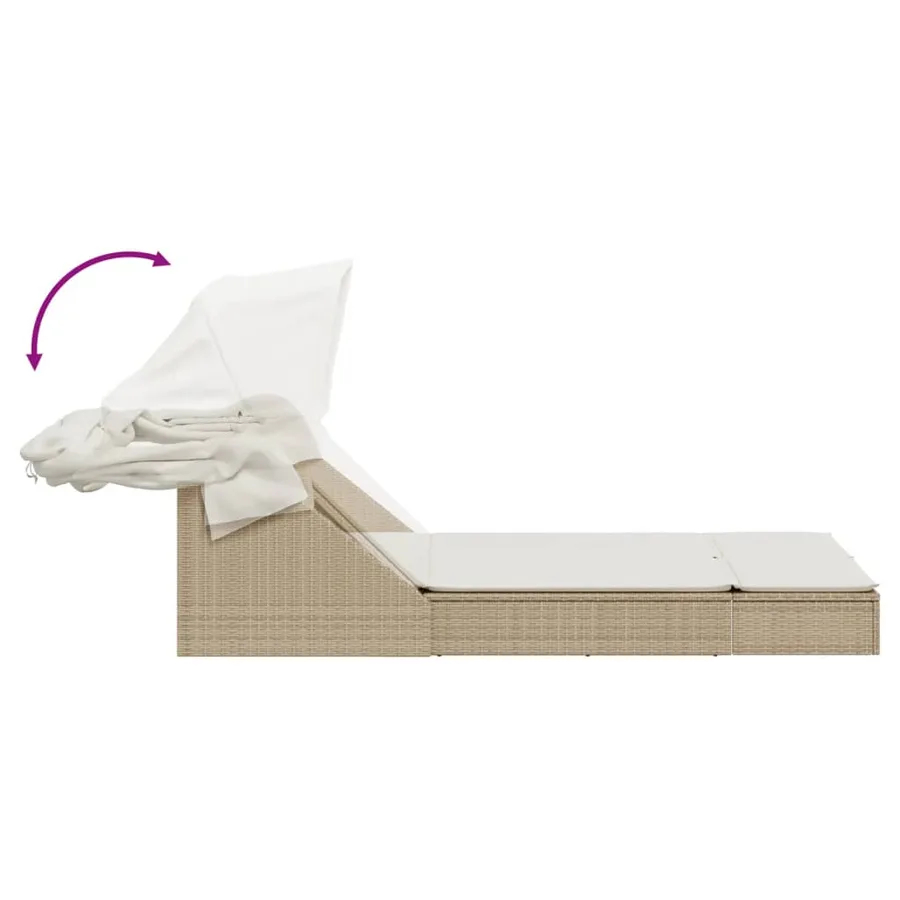 Chaise longue double avec auvent et coussins beige poly rotin - 6