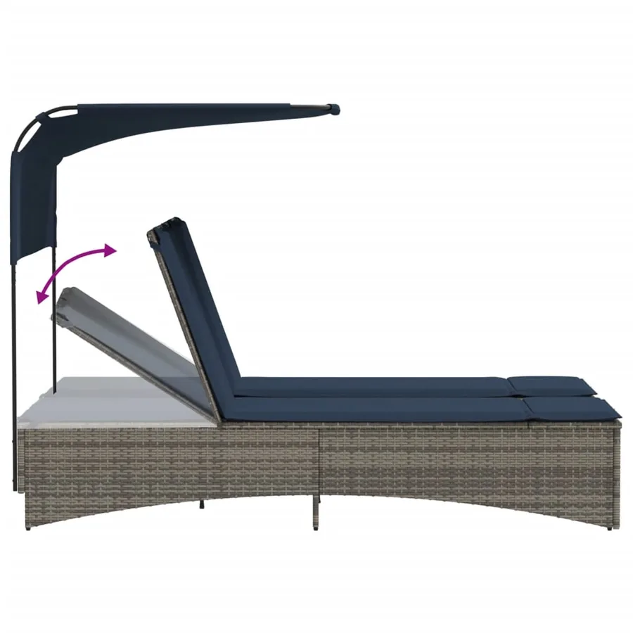 Chaise longue double avec auvent et coussins beige poly rotin - 61