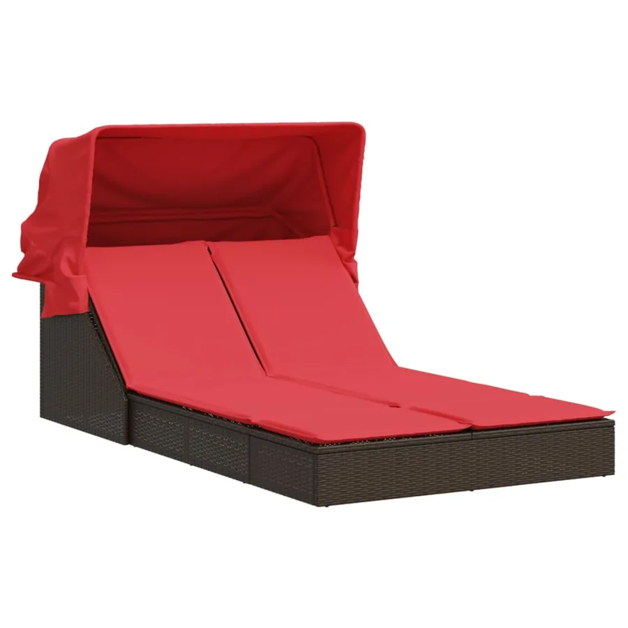 Chaise longue double avec auvent et coussins beige poly rotin - 66