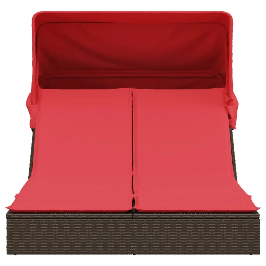 Chaise longue double avec auvent et coussins beige poly rotin - 67