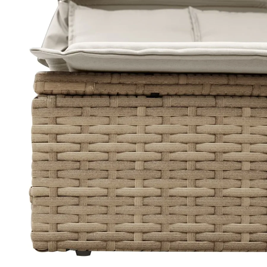 Chaise longue double avec auvent et coussins beige poly rotin - 7