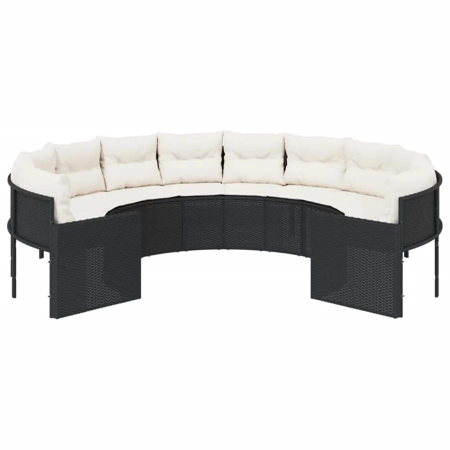 Canapé de jardin avec coussins rond noir résine tressée - 3