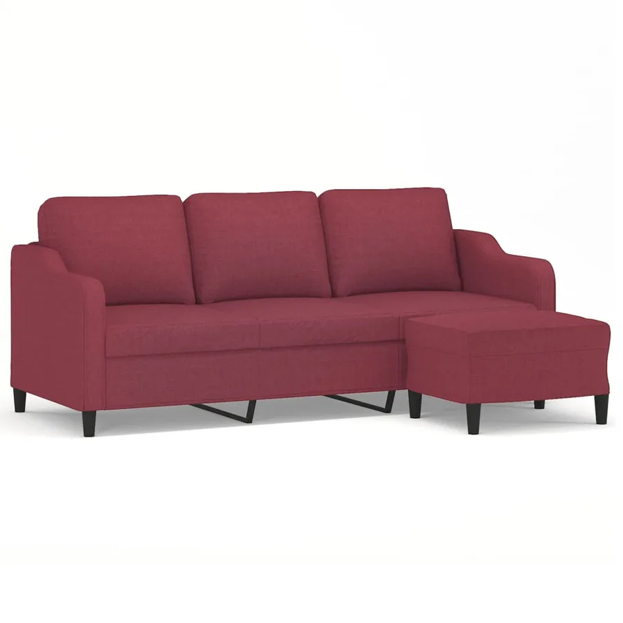 Canapé à 3 places avec repose-pieds Rouge bordeaux 180 cm Tissu - 2