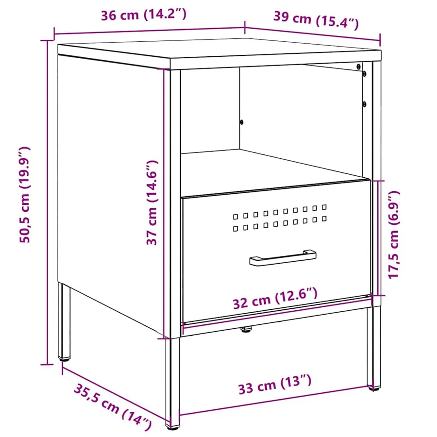 Tables de chevet 2 pcs rose 36x39x50,5 cm acier - 13