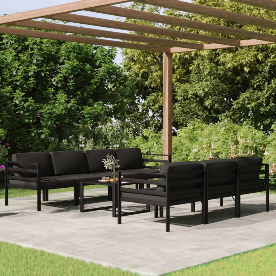 Salon de jardin 8 pcs avec coussins Aluminium Anthracite