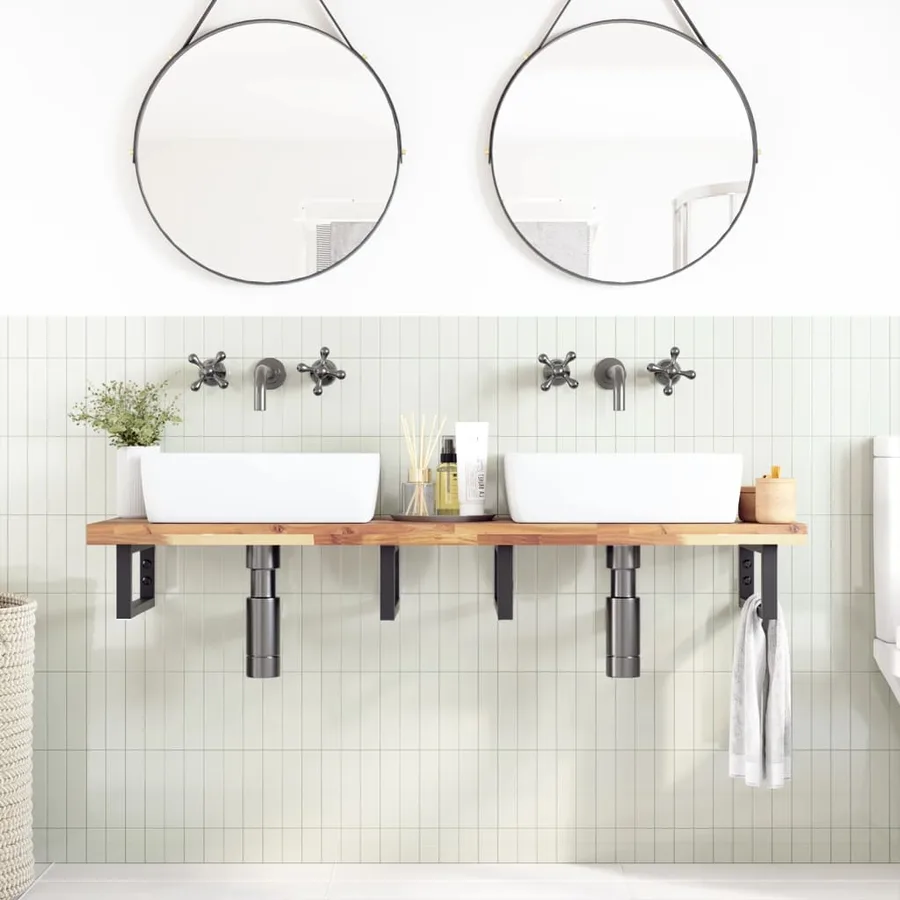 Dessus de meuble de salle de bain non traité bois d'acacia - 2