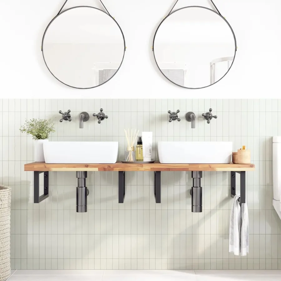 Dessus de meuble de salle de bain non traité bois d'acacia - 2
