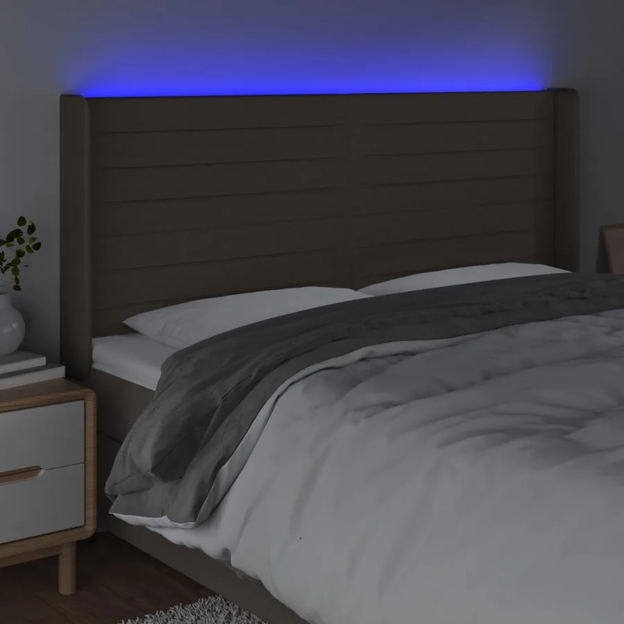 Tête de lit à LED Taupe 183x16x118/128 cm Tissu - 4