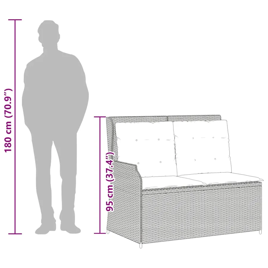 Banc inclinable de jardin et coussins gris clair résine tressée - 10