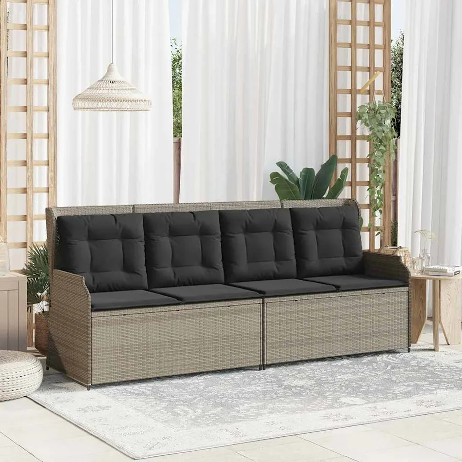 Banc inclinable de jardin et coussins gris clair résine tressée - 3