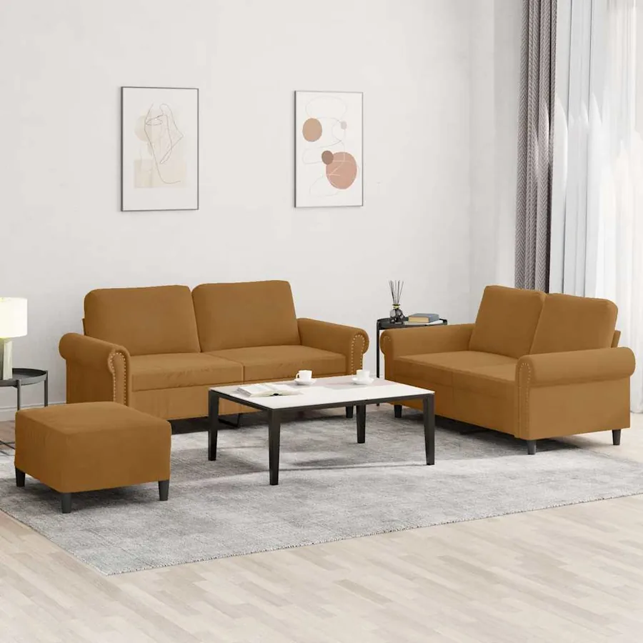 Ensemble de canapés 3 pcs avec coussins Marron Velours