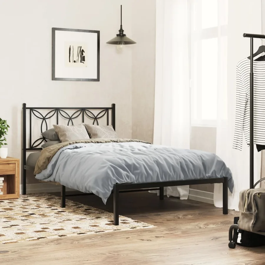 Cadre de lit métal sans matelas avec tête de lit noir 100x200cm