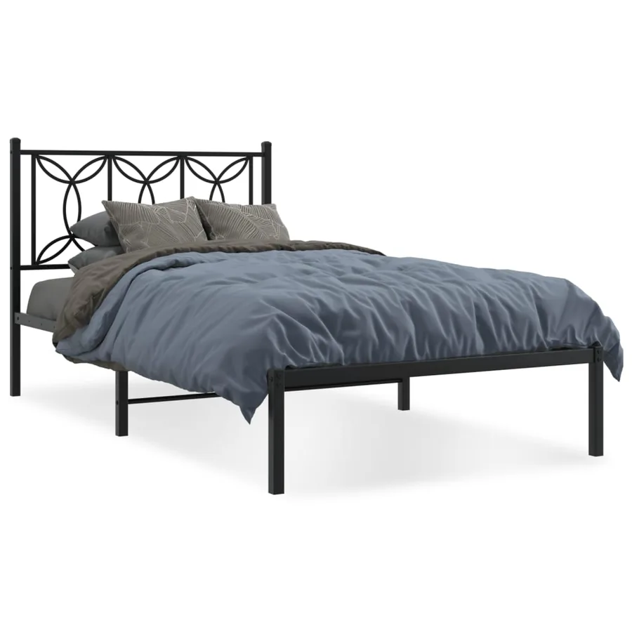 Cadre de lit métal sans matelas avec tête de lit noir 100x200cm - 2