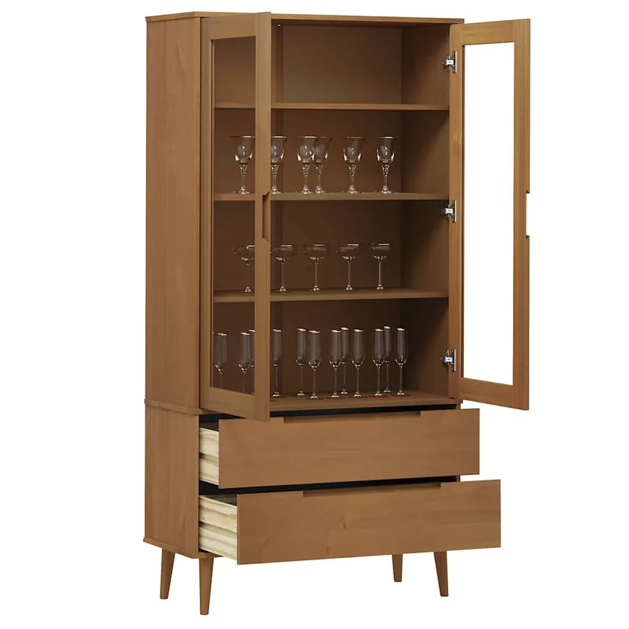Armoire à vitrine MOLDE Marron 90x35x175 cm Bois de pin massif - 3