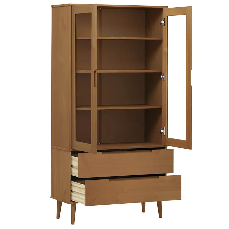 Armoire à vitrine MOLDE Marron 90x35x175 cm Bois de pin massif - 5