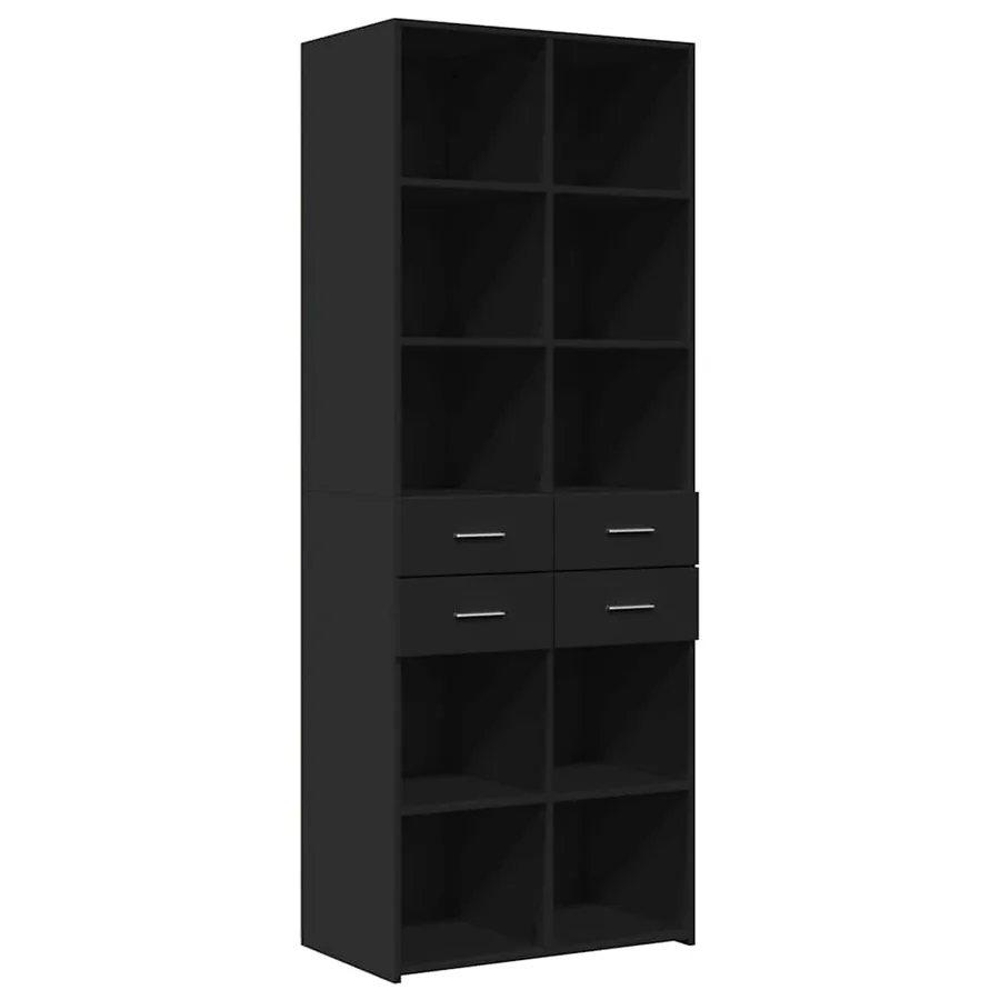 Buffet haut noir 70x42,5x185 cm bois d'ingénierie - 2