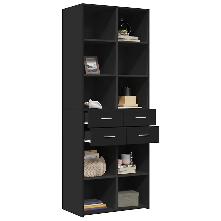 Buffet haut noir 70x42,5x185 cm bois d'ingénierie - 3