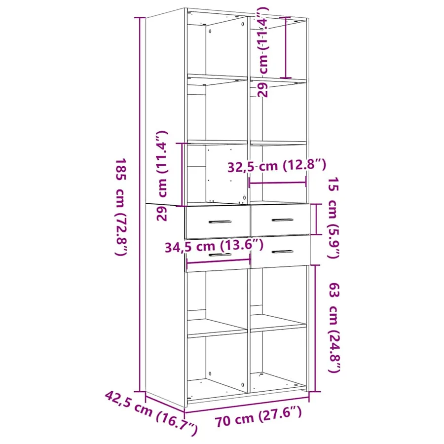 Buffet haut noir 70x42,5x185 cm bois d'ingénierie - 9