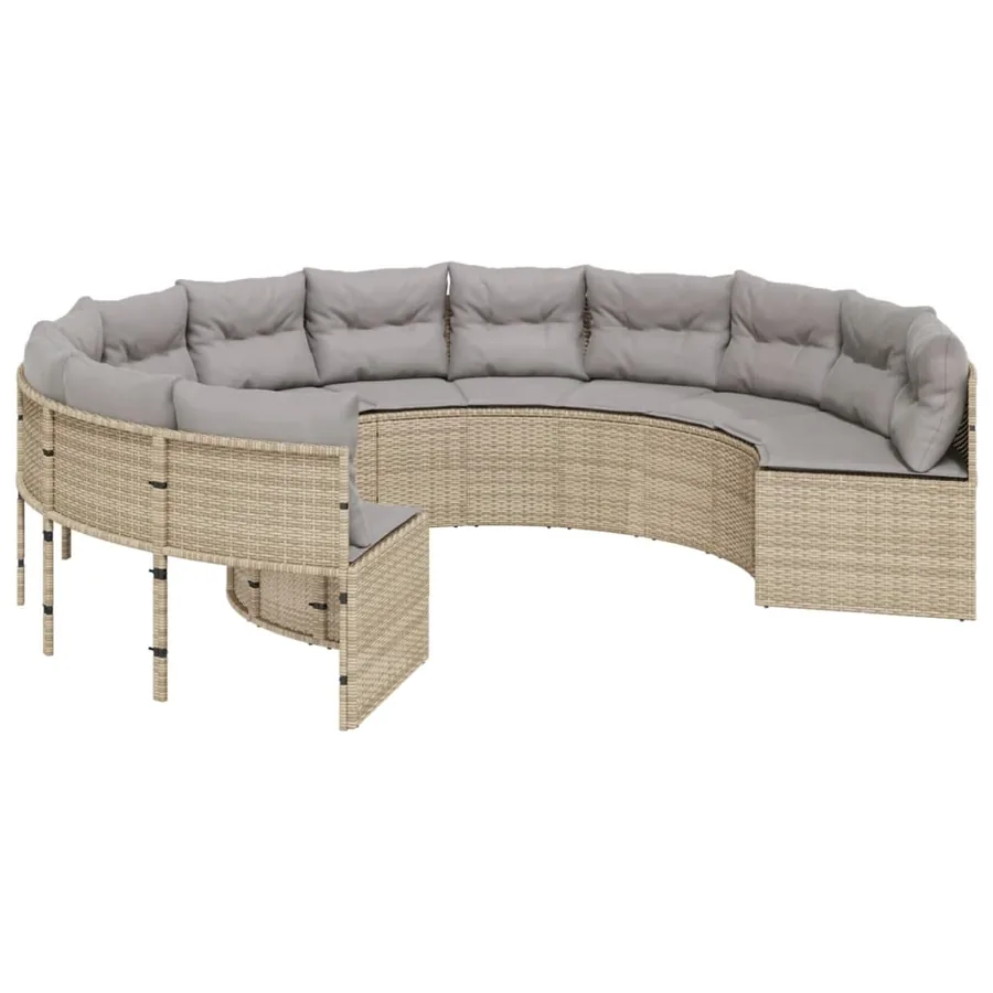 Canapé de jardin avec table coussins rond beige résine tressée - 5