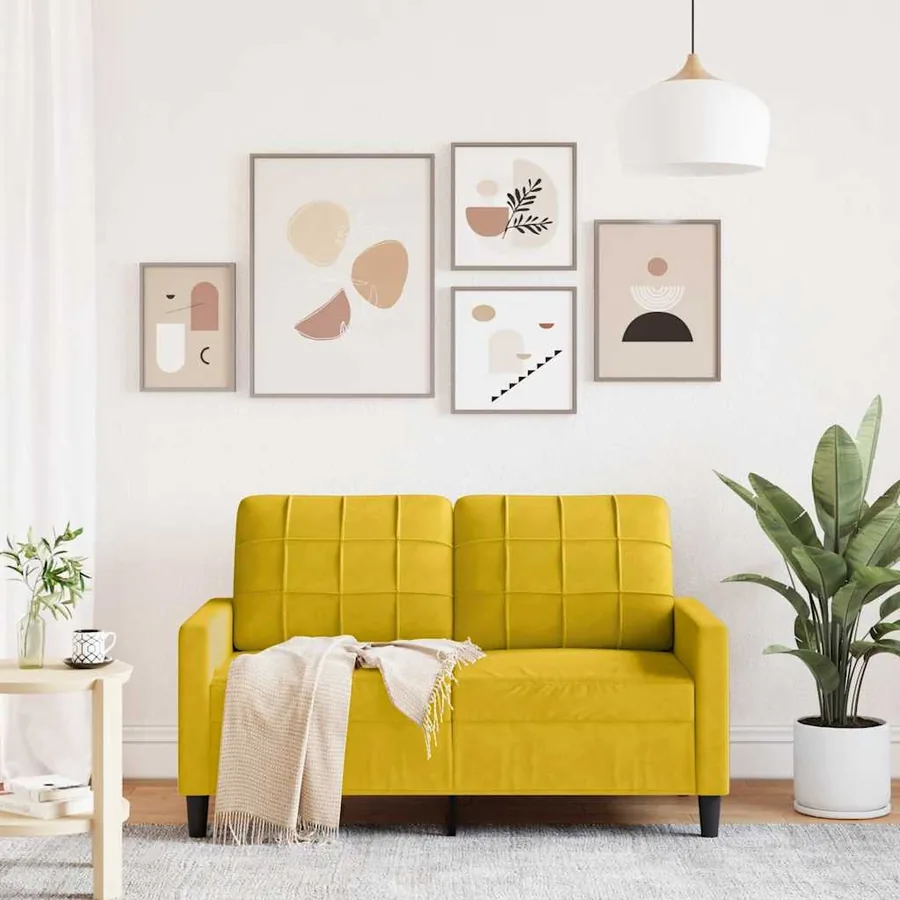 Canapé à 2 places Jaune 120 cm Velours - 3