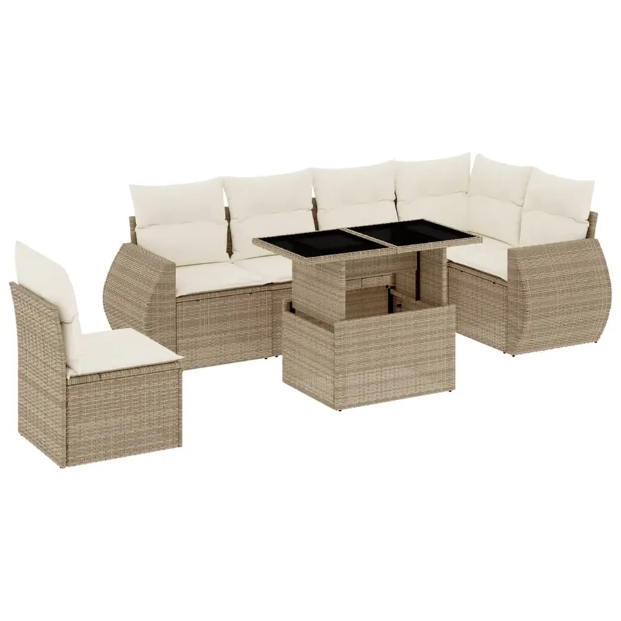 Salon de jardin avec coussins 7 pcs beige résine tressée - 2