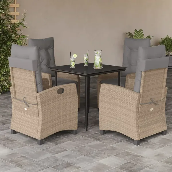 Ensemble à manger de jardin coussins 5 pcs mélange beige rotin
