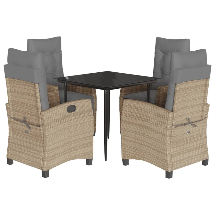 Ensemble à manger de jardin coussins 5 pcs mélange beige rotin - 2
