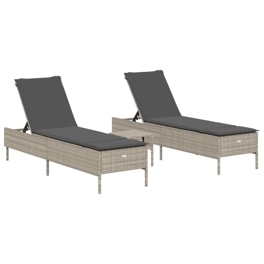 Ensemble de chaises longues avec coussins 3pcs gris clair rotin - 2