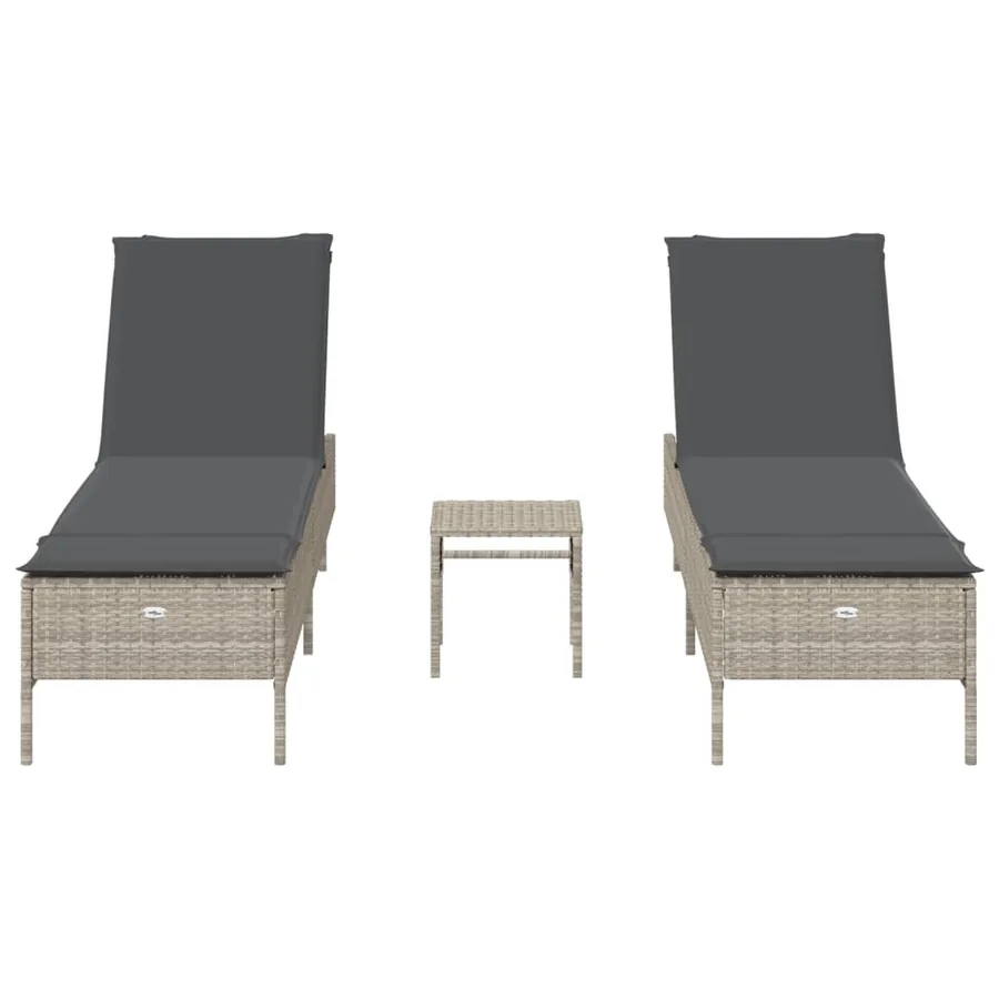 Ensemble de chaises longues avec coussins 3pcs gris clair rotin - 4