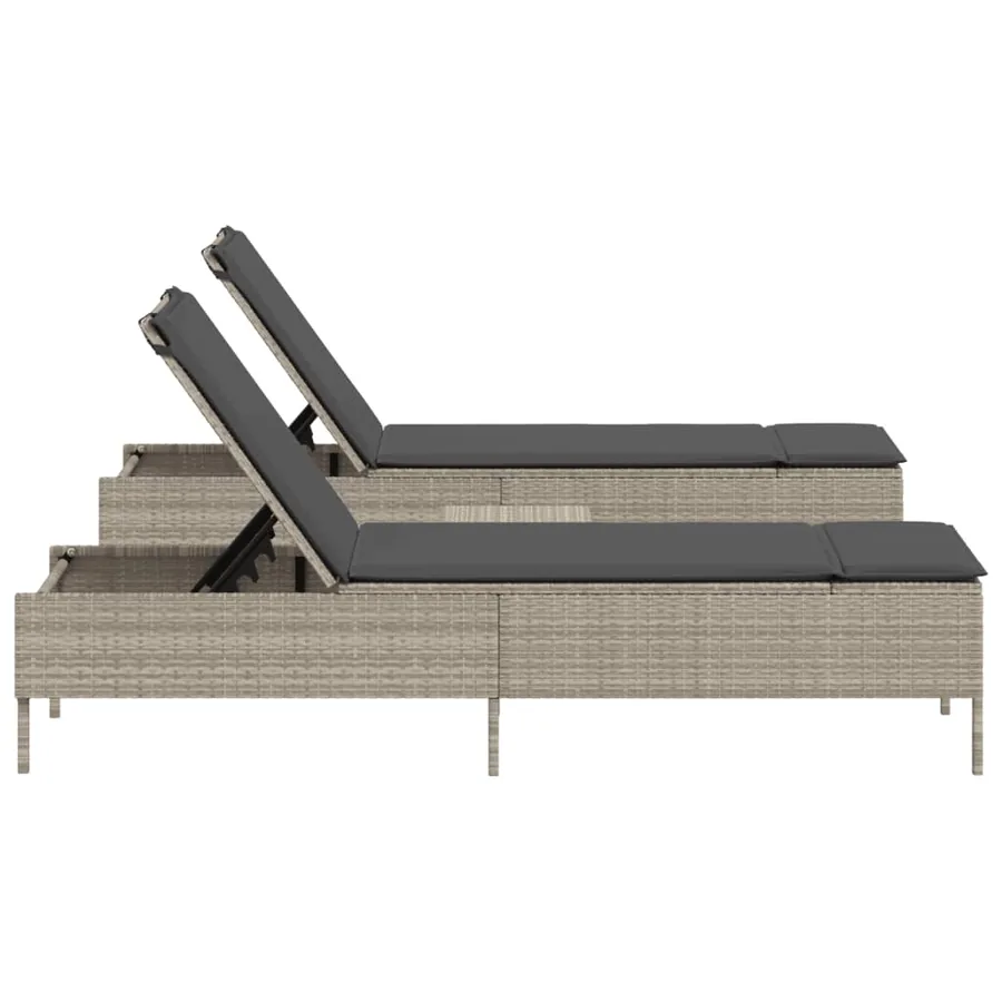 Ensemble de chaises longues avec coussins 3pcs gris clair rotin - 5