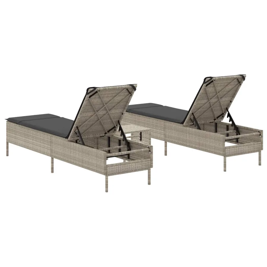 Ensemble de chaises longues avec coussins 3pcs gris clair rotin - 6