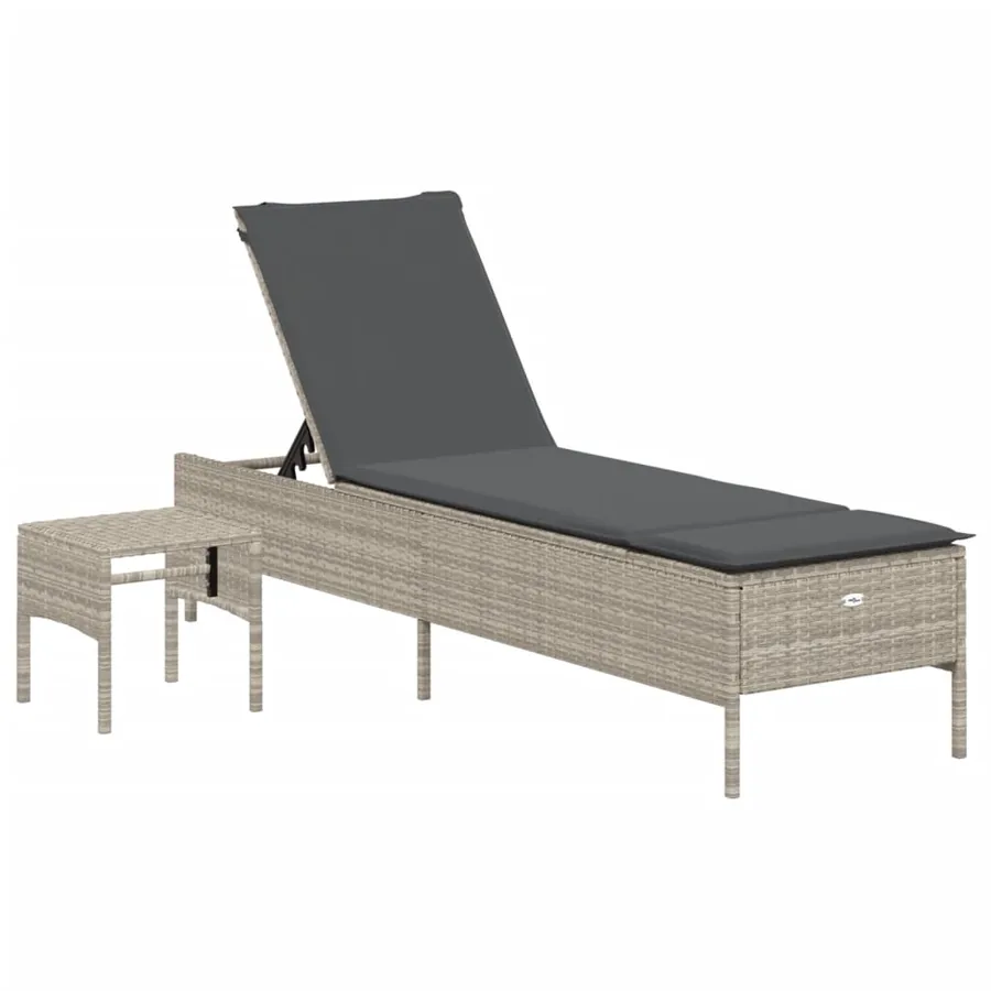 Ensemble de chaises longues avec coussins 3pcs gris clair rotin - 7