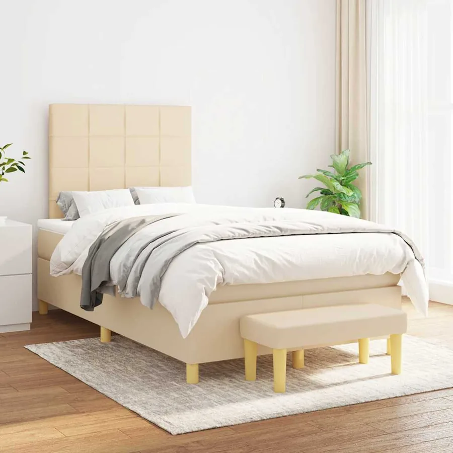 Sommier à lattes de lit avec matelas crème 120x190 cm tissu - 3