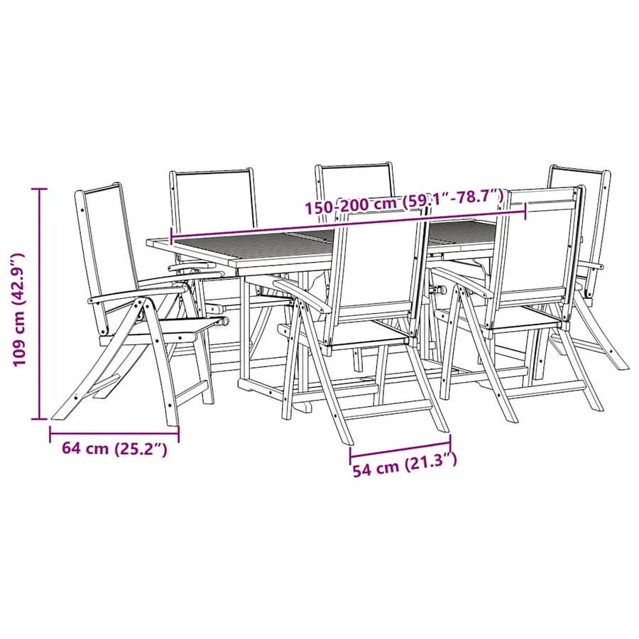 Ensemble à Manger de jardin 7pcs bois d'acacia solide textilène - 13