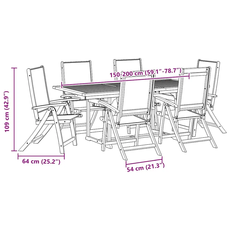 Ensemble à Manger de jardin 7pcs bois d'acacia solide textilène - 14