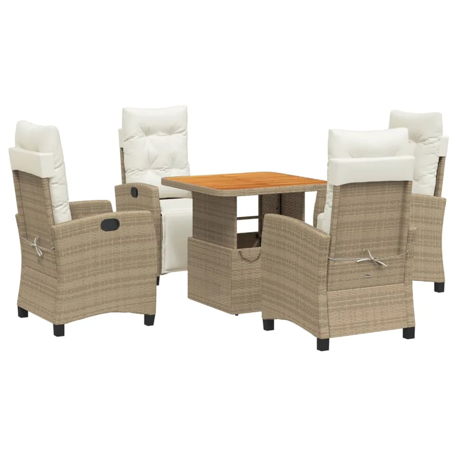 Ensemble à manger de jardin avec coussins 5pcs Beige poly rotin - 2