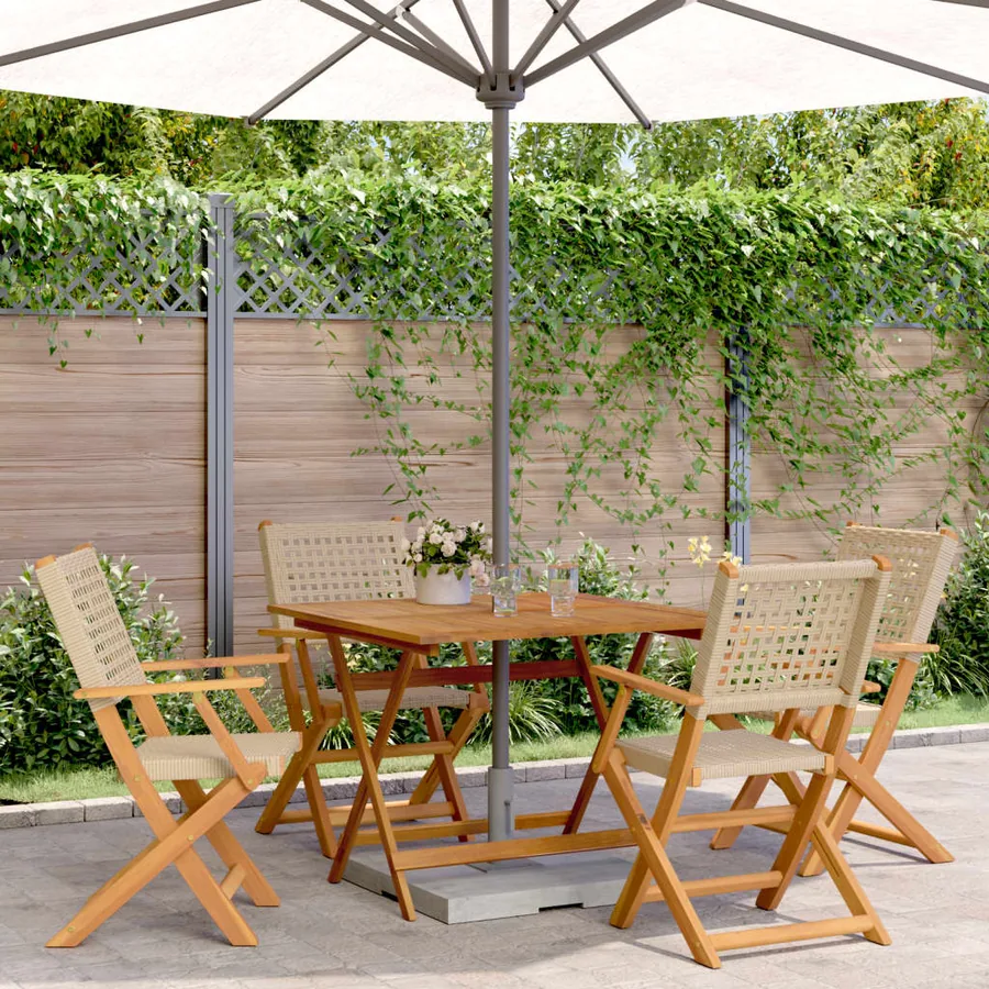 Ensemble à manger de jardin 5 pcs résine tressée et bois massif
