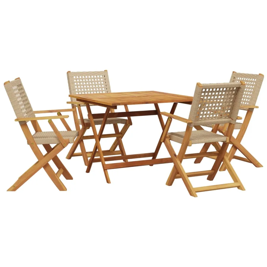 Ensemble à manger de jardin 5 pcs résine tressée et bois massif - 2