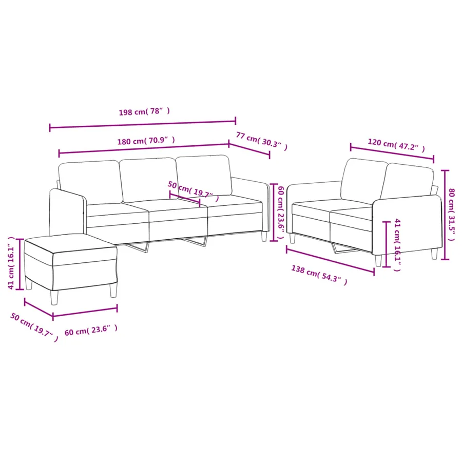 Ensemble de canapés 3 pcs crème velours - 9