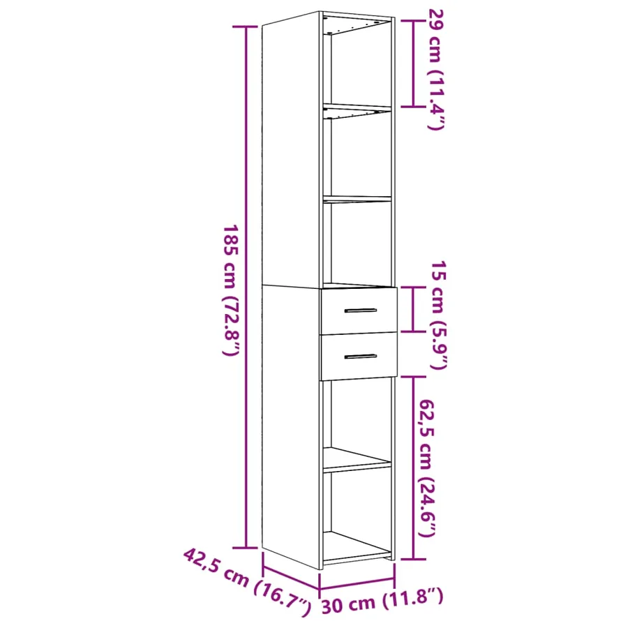 Buffet haut blanc 30x42,5x185 cm bois d'ingénierie - 9