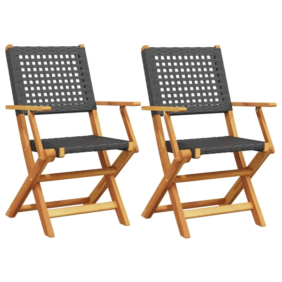 Chaises de jardin lot de 2 noir bois massif d'acacia et rotin - 2