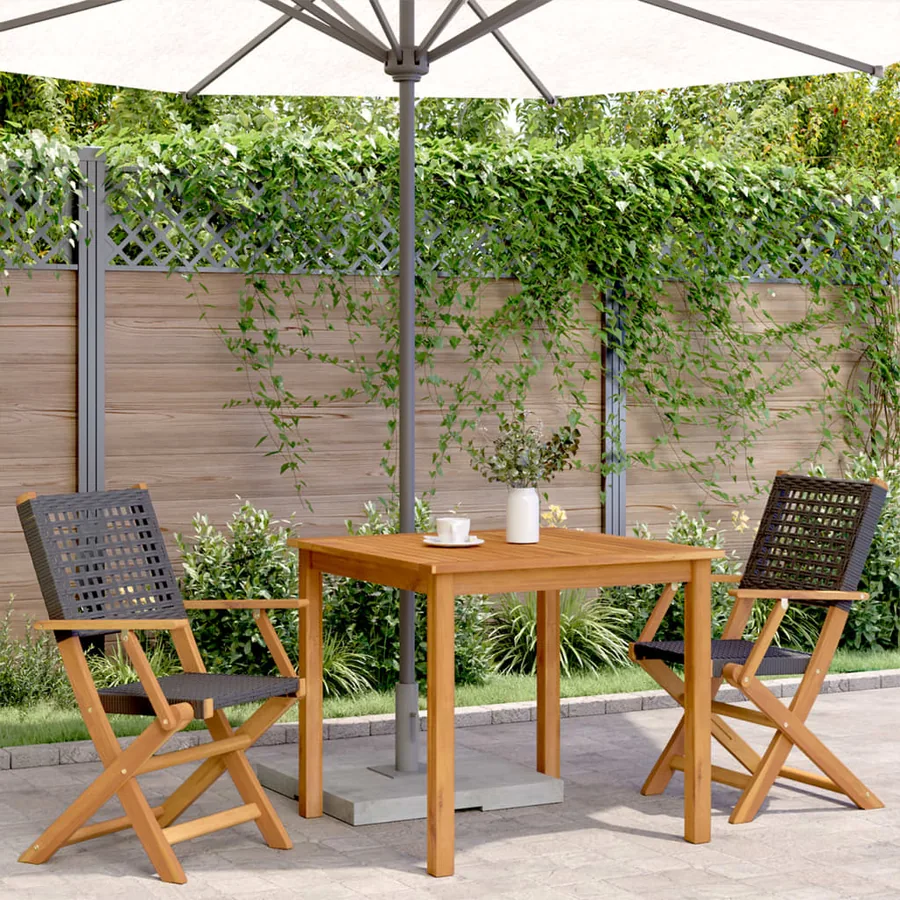 Chaises de jardin lot de 2 noir bois massif d'acacia et rotin - 3