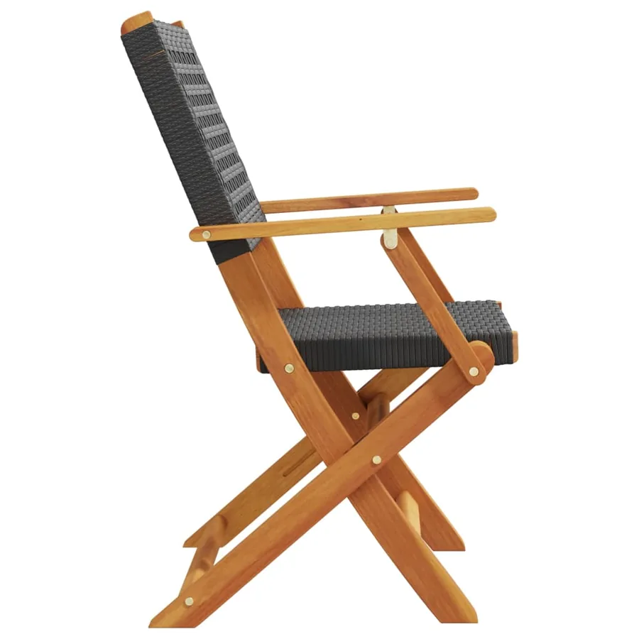 Chaises de jardin lot de 2 noir bois massif d'acacia et rotin - 6