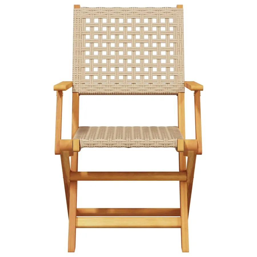 Chaises de jardin pliantes lot de 6 beige rotin et bois massif - 4