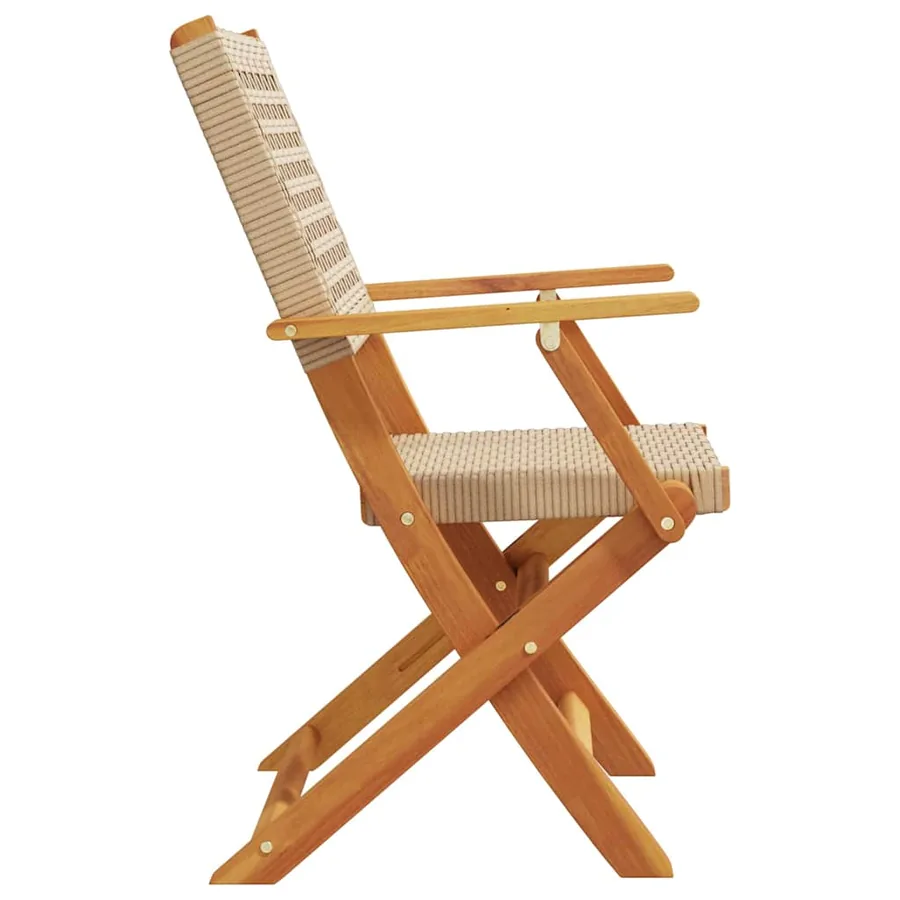 Chaises de jardin pliantes lot de 6 beige rotin et bois massif - 5