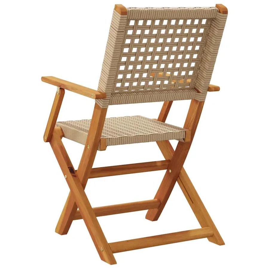 Chaises de jardin pliantes lot de 6 beige rotin et bois massif - 6
