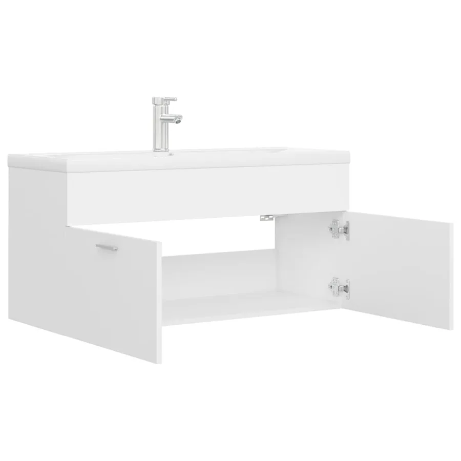 Armoire d'évier avec lavabo intégré Blanc Aggloméré - 5