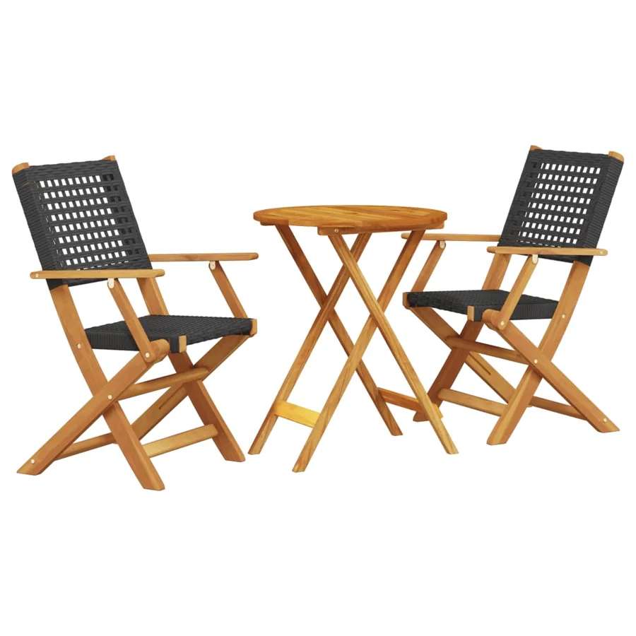 Ensemble de bistro 3 pcs noir résine tressée et bois massif - 2
